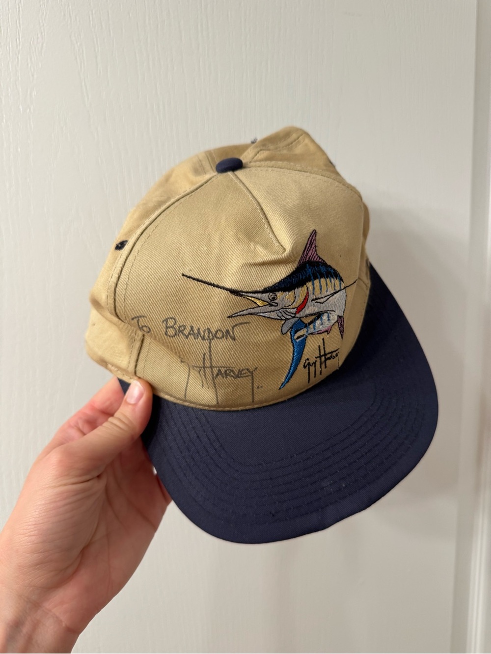 Guy Harvey Tan and Navy Embroidered Marlin Cap